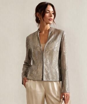 AKRIS Mesh Sequin Silk Jacket Top Sparkly Evening Metallic Luxury 14 Designer